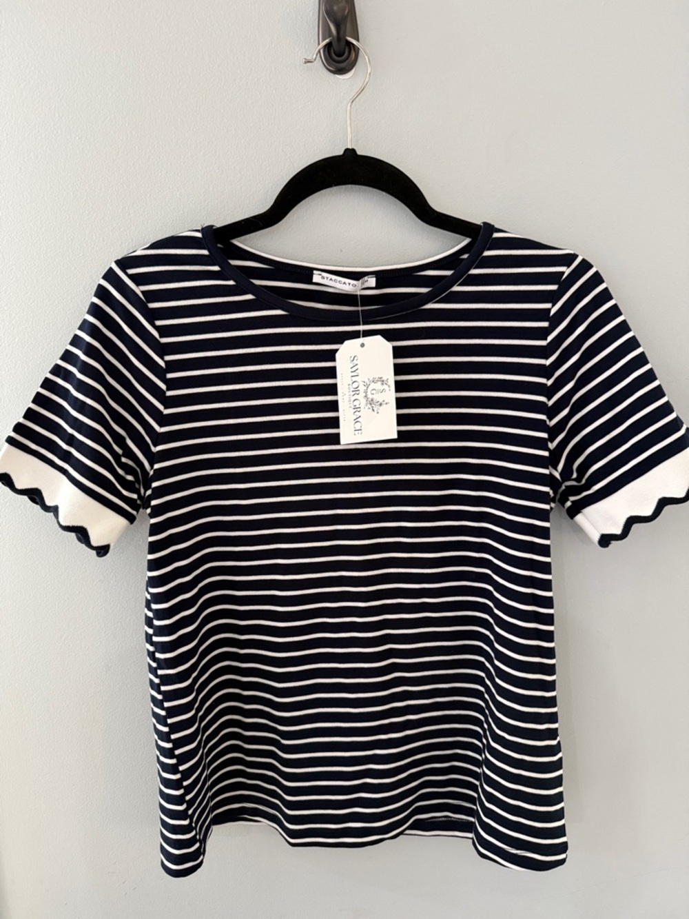 Staccato Navy and White Striped Crew Tee